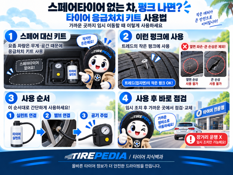 스페어타이어 없는 차, 펑크 나면? 타이어 응급처치 키트 사용법
