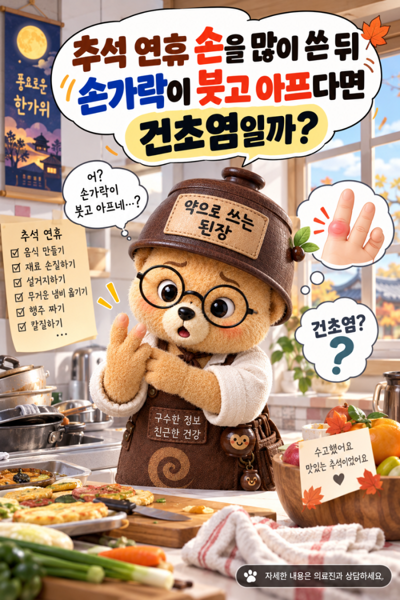 추석 연휴 손을 많이 쓴 뒤 손가락이 붓고 아프다면 건초염일까?
