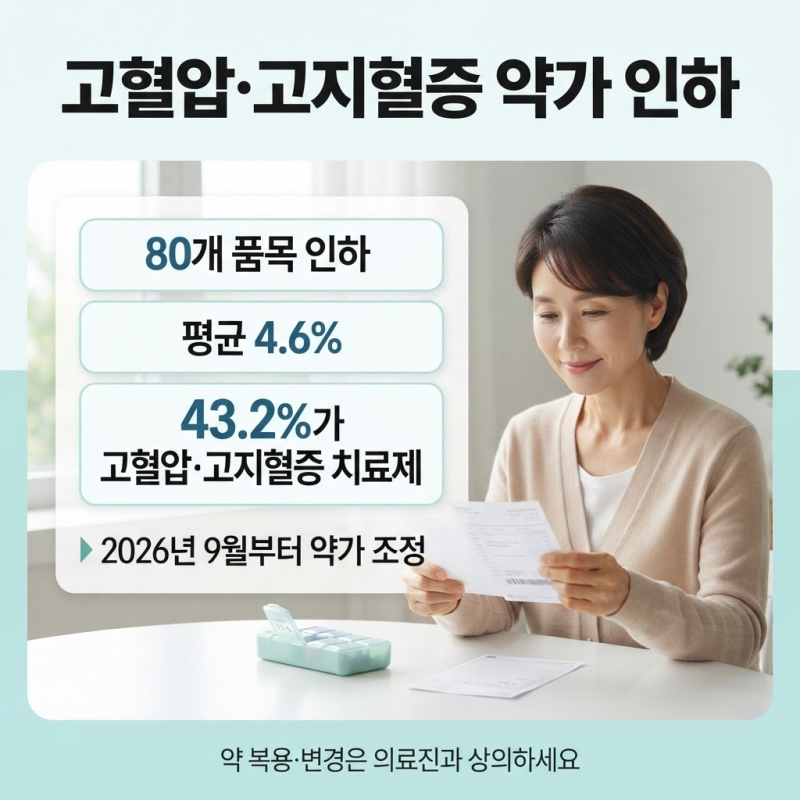 고지혈증 약값이 내려갔다고? 80개 품목 평균 4.6% 인하, 43.2%가 고혈압·고지혈증 치료제