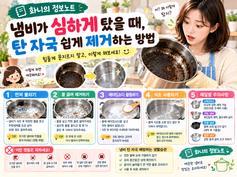 냄비가 심하게 탔을 때, 탄 자국 쉽게 제거하는 방법