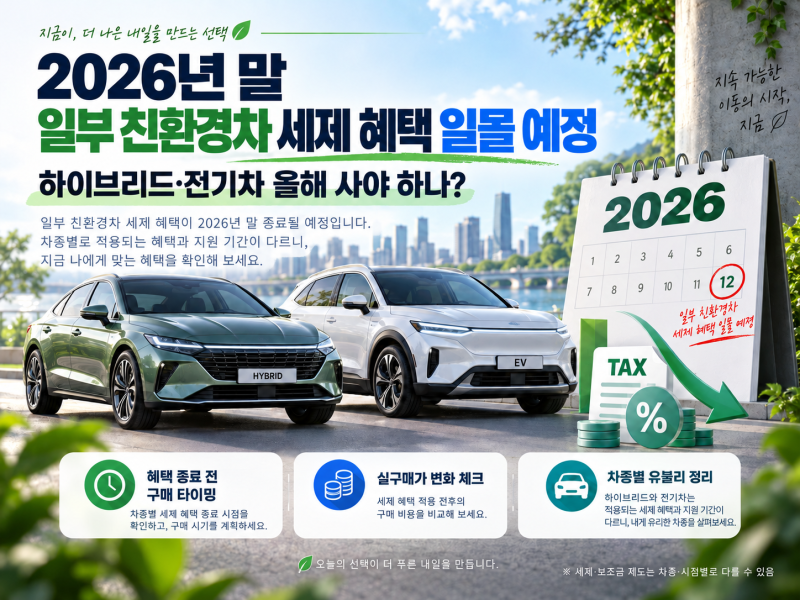 2026 친환경차 세금 혜택 종료? 하이브리드·전기차 올해 사야 하나, 개별소비세·취득세 총정....