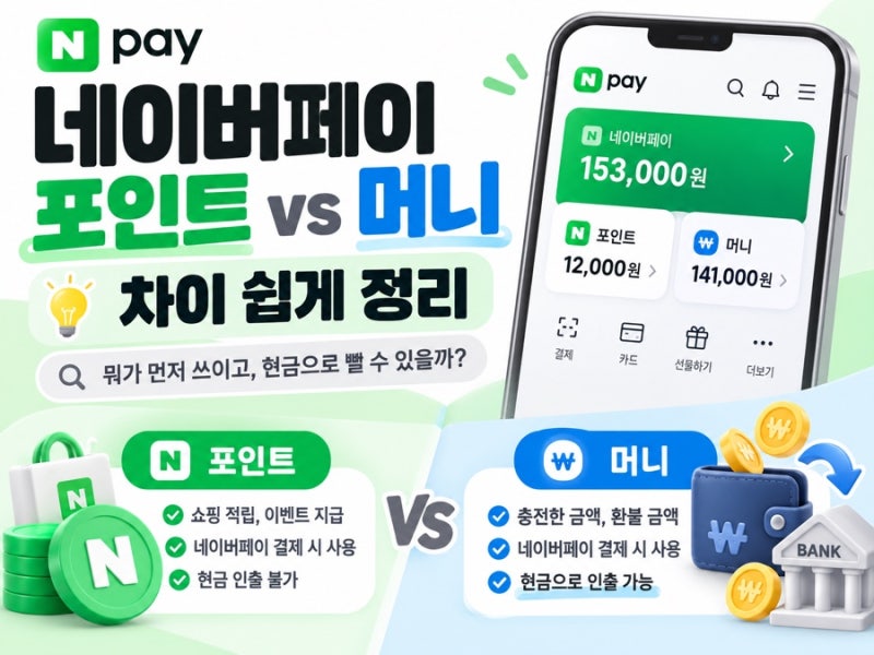 네이버페이 포인트와 머니 차이｜뭐가 먼저 쓰이고 현금으로 뺄 수 있을까?