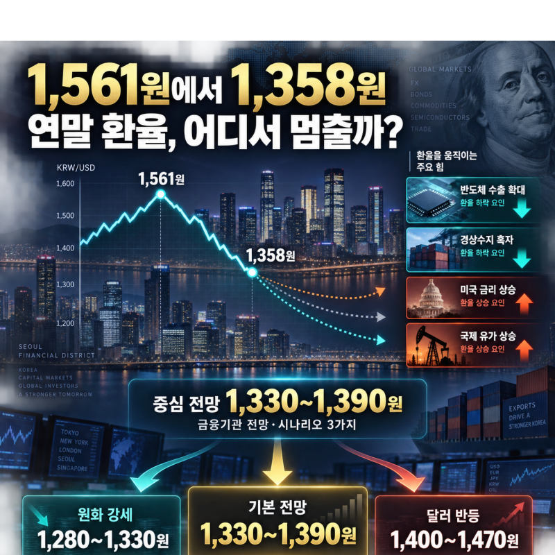 연말 환율 전망 2026: 1,561원에서 1,350원대로, 연말엔 얼마일까?