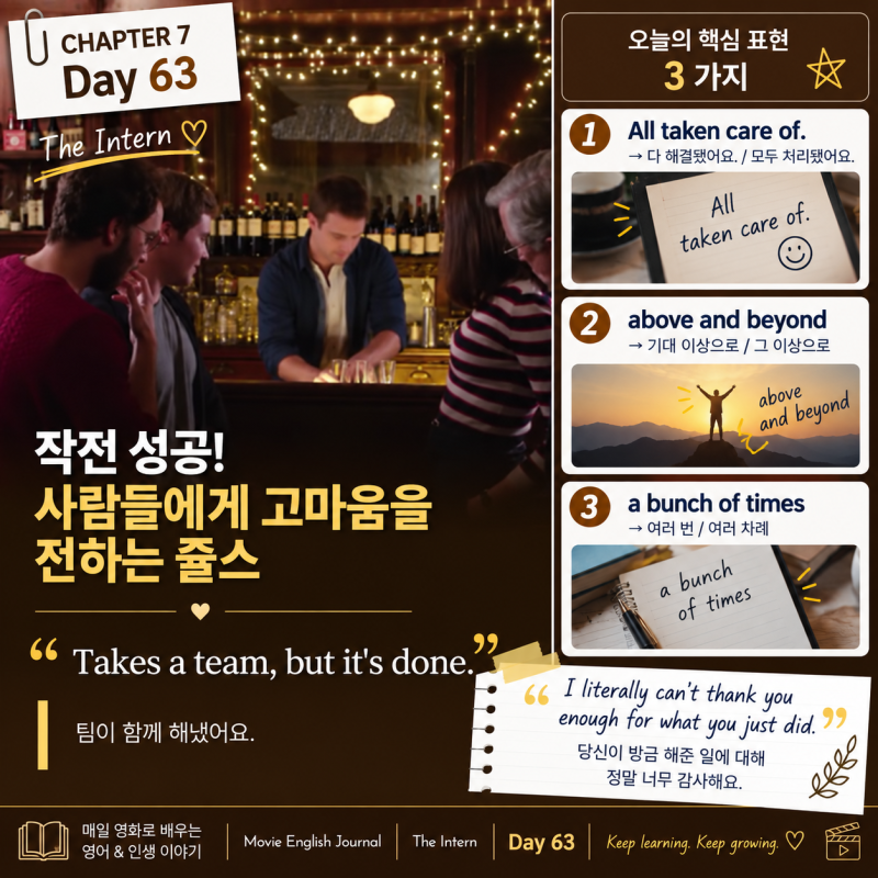 영화 인턴 스크립트 Day 63 | "Takes a team, but it's done."
