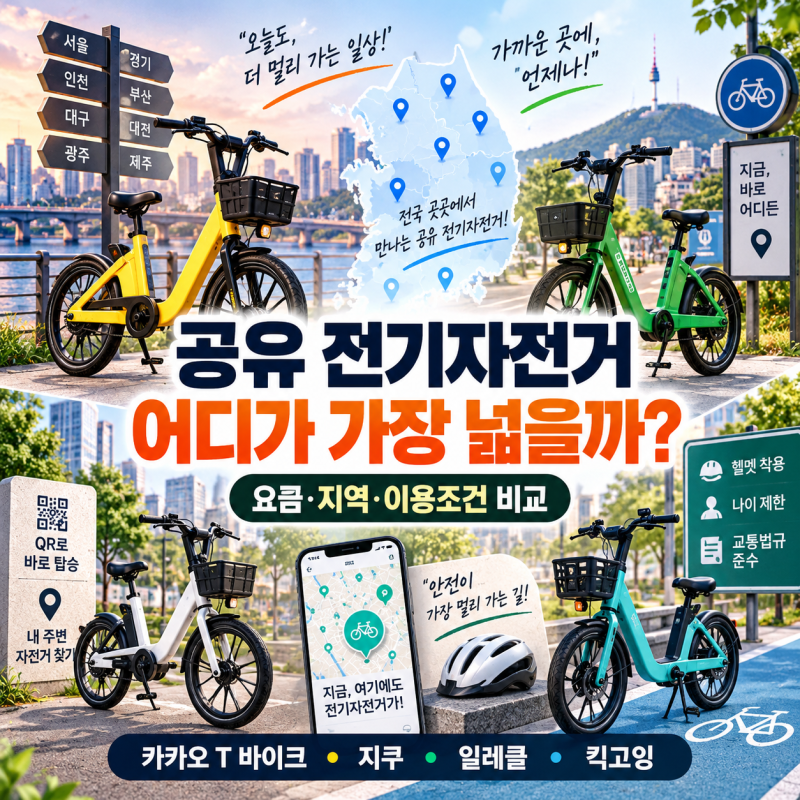 카카오 T·지쿠·일레클·킥고잉 공유 전기자전거 4대천왕 비교, 어디가 가장 넓을까?