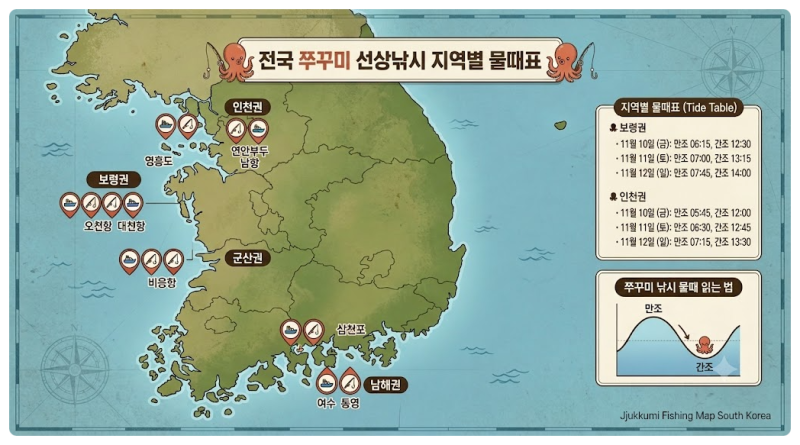 Beginner's Jjukkumi (Webfoot Octopus) Boat Fishing: Regional Tide Patterns & Bite Detection Solutions (Boryeong, Gunsan, Incheon, Namhae)