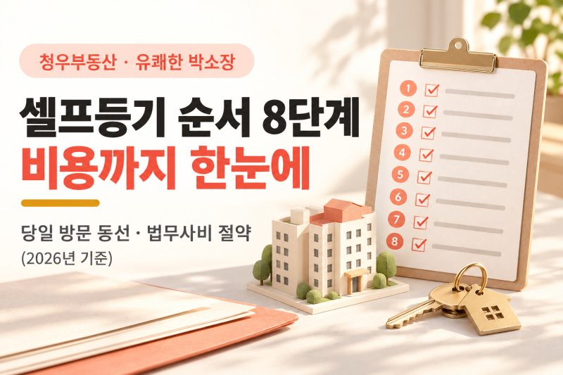 부동산 셀프등기 순서 8단계와 비용 | 당일 방문 동선·법무사비 절약 (2026)