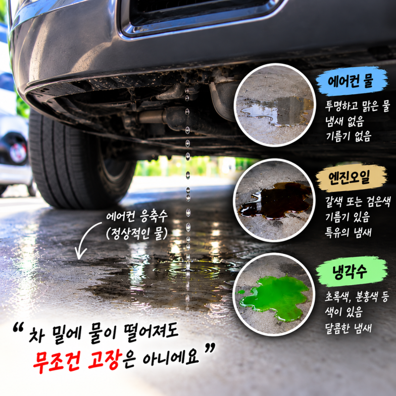 " 자동차밑에 물이 떨어져 있는데 그냥 에어컨 물인지 어떻게 구별할까? "