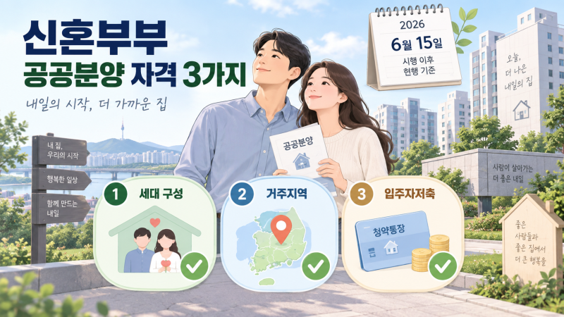 신혼부부 공공분양, 6월 15일 시행 기준에서 먼저 보는 자격 3가지