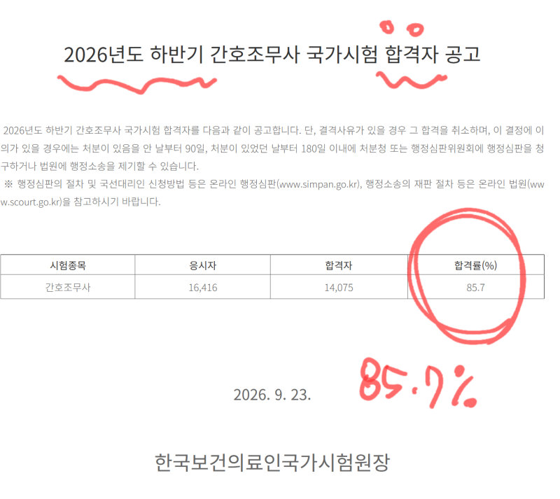 2026년도 하반기cbt 간호조무사 국가시험 난이도,합격률,공부법,귀간조