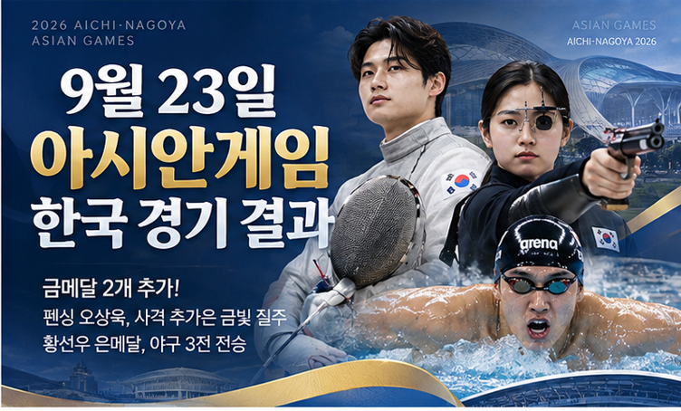 9월 23일 아시안게임 한국 경기 결과 총정리, 오상욱·추가은 금메달 황선우 은메달