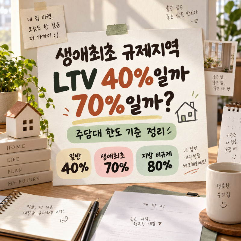 생애최초 규제지역 LTV 40%일까 70%일까? 2026년 주담대 한도 기준 정리
