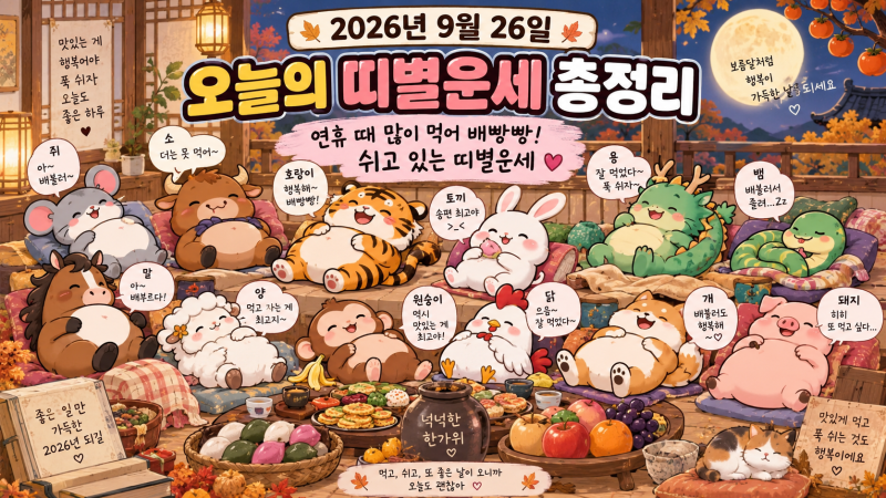 2026년 9월 26일 오늘의 띠별운세 총정리