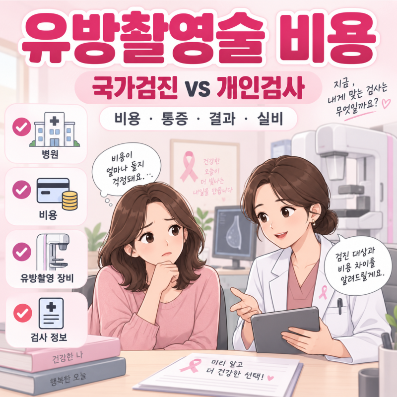 유방촬영술 비용 때문에 미루고 있다면｜국가검진과 개인검사 전 확인할 차이(± 비용,방법,....