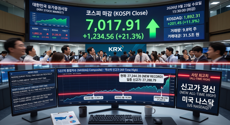 코스피 7,017선 안착(9/22 종가)과 나스닥 최고치 경신: 2026 추석 직전 고금리 시대 가계 자산 리....