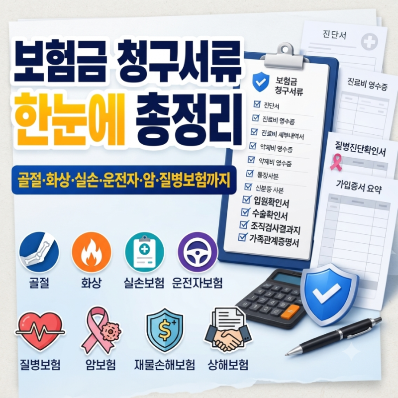 진단별 보험금 청구 구비서류 총정리｜골절·화상·실손·운전자보험까지