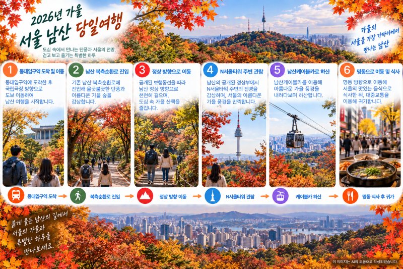 서울 남산 단풍 언제가 절정? 케이블카·산책코스·주차 정리