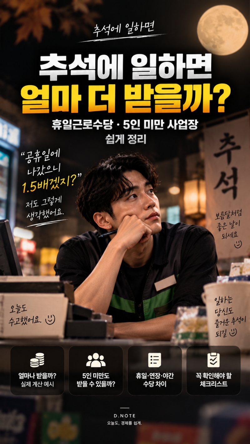 추석에 일하면 얼마 더 받을까?｜휴일근로수당·5인 미만 사업장 쉽게 정리