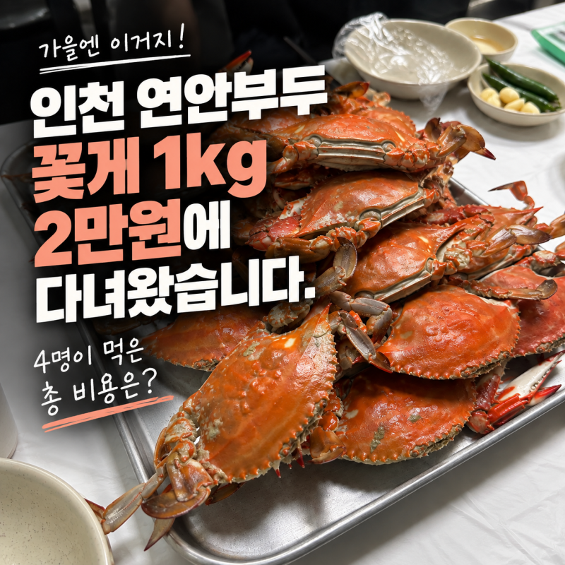 인천연안부두 꽃게 1kg 2만원에 샀습니다, 4명이 먹은 총비용은?