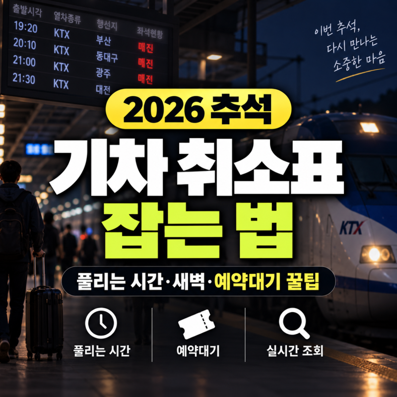"취소표 몇 시에 풀려요?" 2026 추석 기차 취소표 잡는법｜풀리는 시간·새벽·예약대기 꿀팁