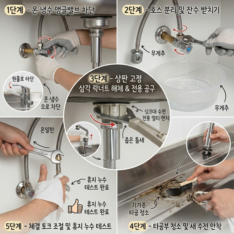싱크대 하부장 물샘 잡는 법! 주방 수전 호스 누수 원인과 해결법
