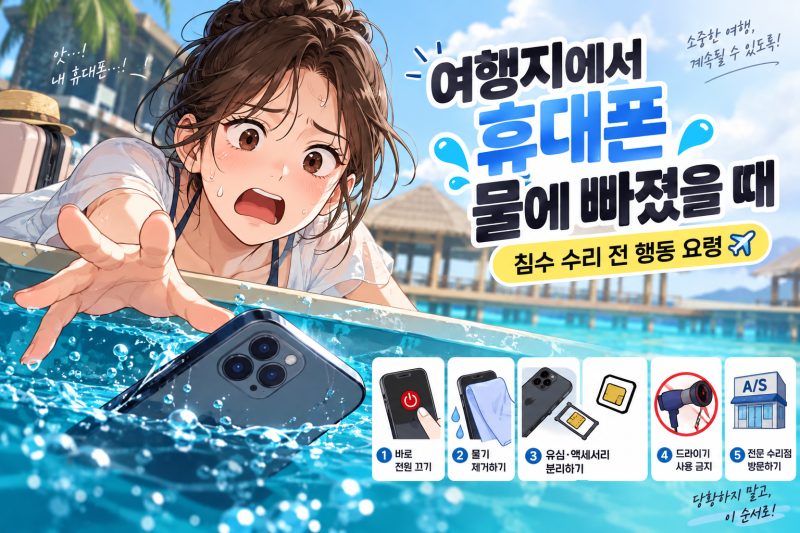 여행지 스마트폰 침수 대처법! 수리 전 꼭 해야 할 5가지 행동 요령