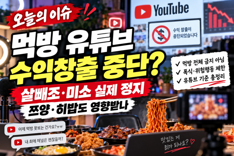 먹방 유튜브 수익창출 중단 현실화? 살빼조·미소 정지, 쯔양·히밥은 괜찮나