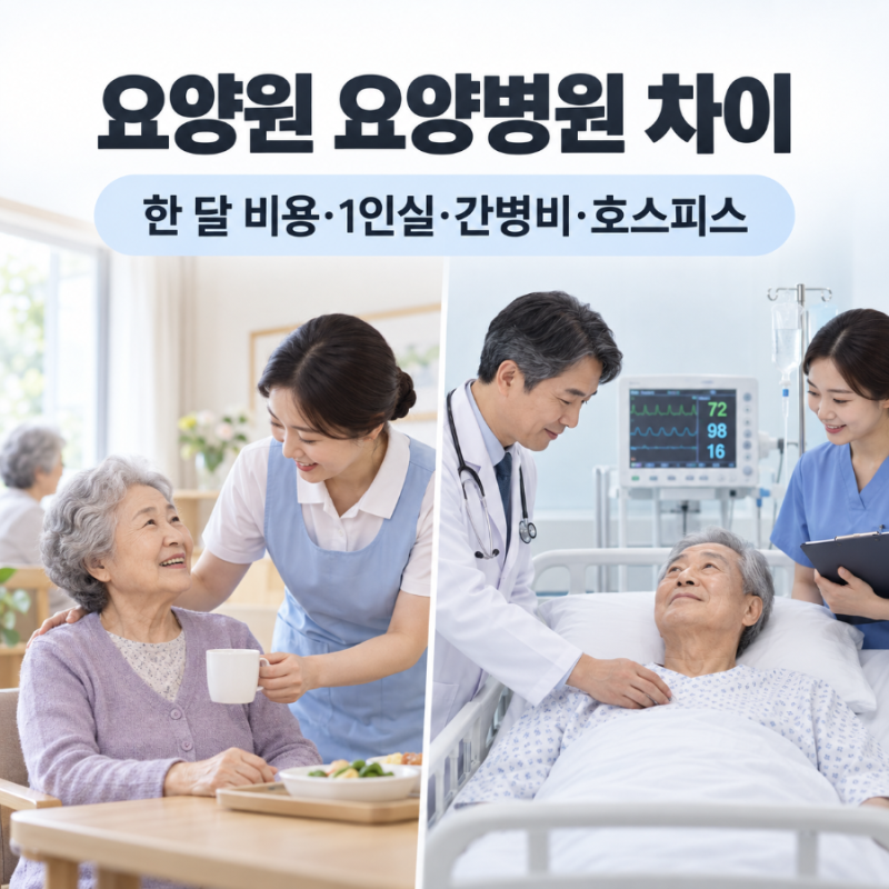 요양원 요양병원 차이 한 달 비용1인실 비용 간병비 호스피스 가격