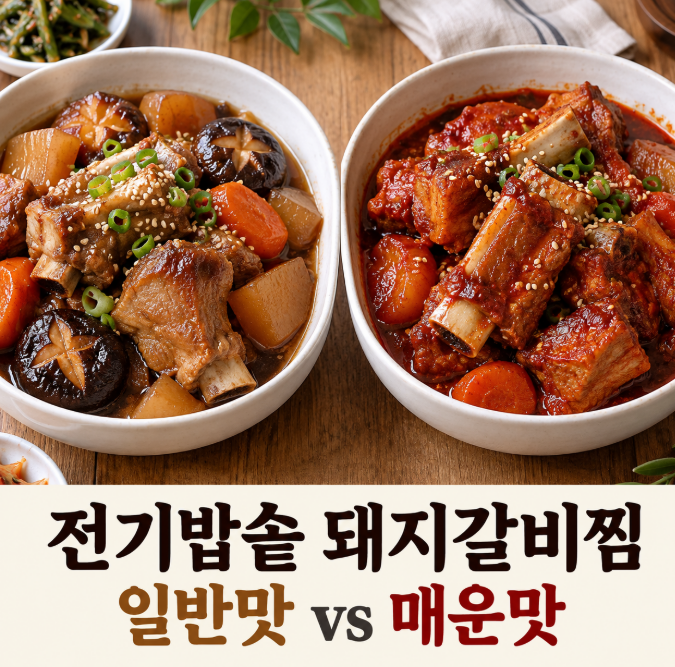 전기밥솥 돼지갈비찜 일반맛 매운맛 레시피, 실패 없는 단짠 황금비율