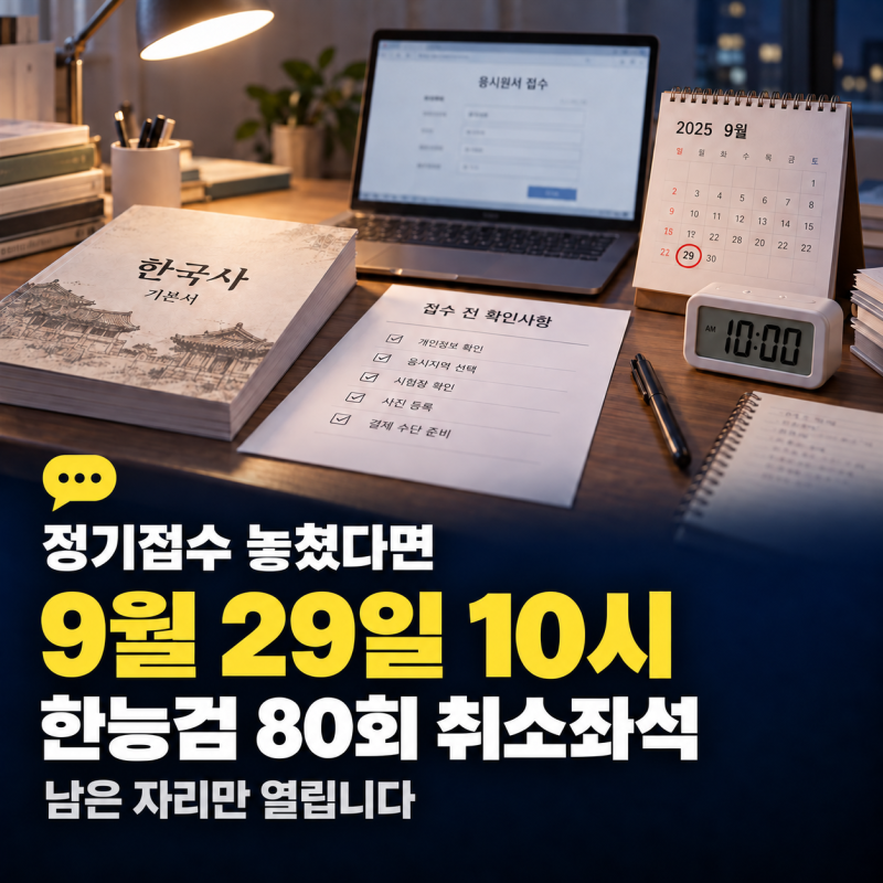한능검 80회 접수 오늘 마감?｜놓쳤다면 29일 취소좌석 노려보세요