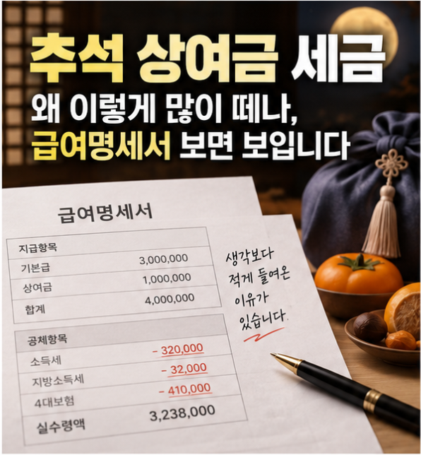 추석 상여금 세금 왜 이렇게 많이 떼나, 급여명세서 보면 보입니다