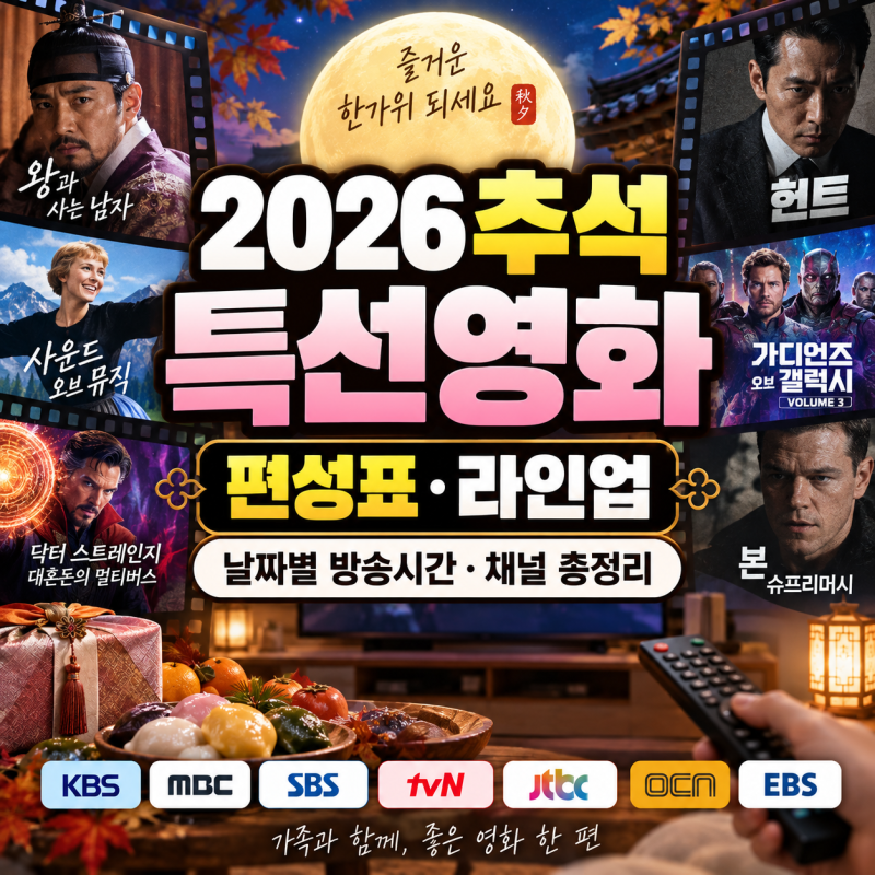 2026 추석 특선영화 편성표·라인업, 날짜별 방송시간·채널 총정리