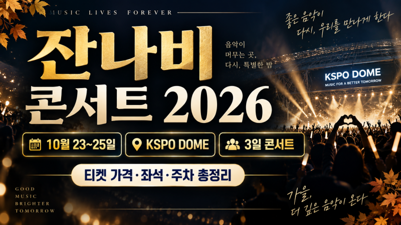 잔나비 콘서트 2026 KSPO DOME 10월 23~25일, 티켓 가격·좌석·주차 총정리
