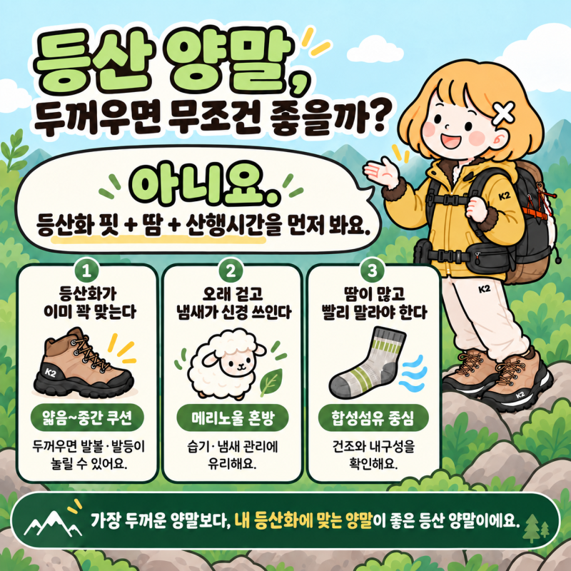 등산 양말 두꺼우면 좋을까? 메리노울 vs 합성섬유 선택법