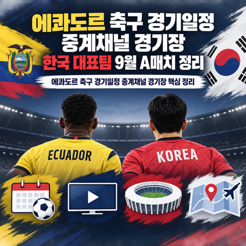 2026년 9월24일 대한민국 에콰도르 축구 경기중계 보는곳은? 한국 대표팀 9월 A매치 일정