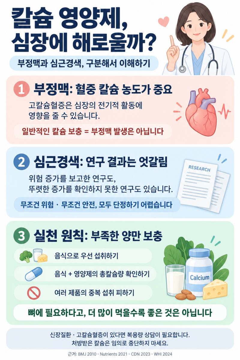 칼슘 영양제를 많이 먹으면 심장에 해로울까? — 부정맥·심근경색 논란
