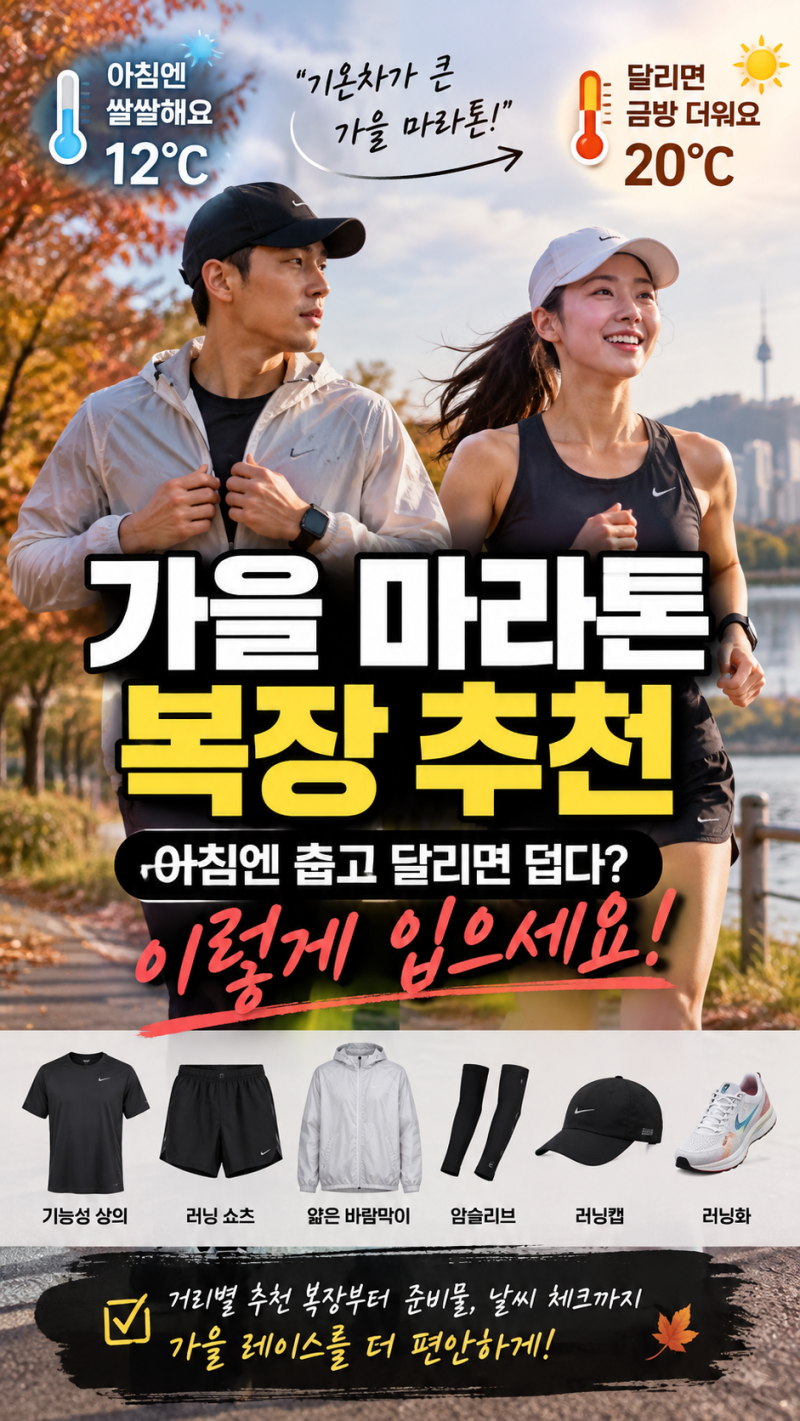 가을 마라톤 복장 추천 10월 러닝 아침저녁 기온차 클 때 어떻게 입을까