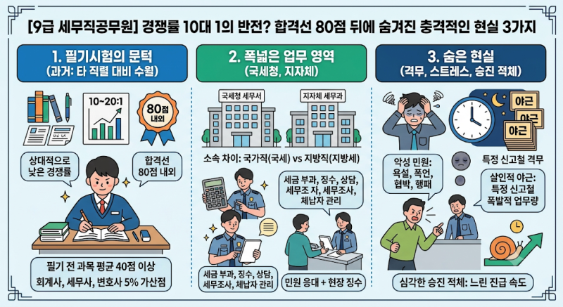 [9급 세무직공무원] 경쟁률 10대 1의 반전? 합격선 80점 뒤에 숨겨진 충격적인 현실 3가지