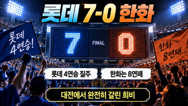 비슬리 7이닝 11K 무실점…롯데 7-0 완승, 류현진 3이닝 5실점