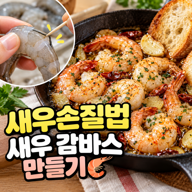 새우 감바스 만들기 새우손질법 새우요리