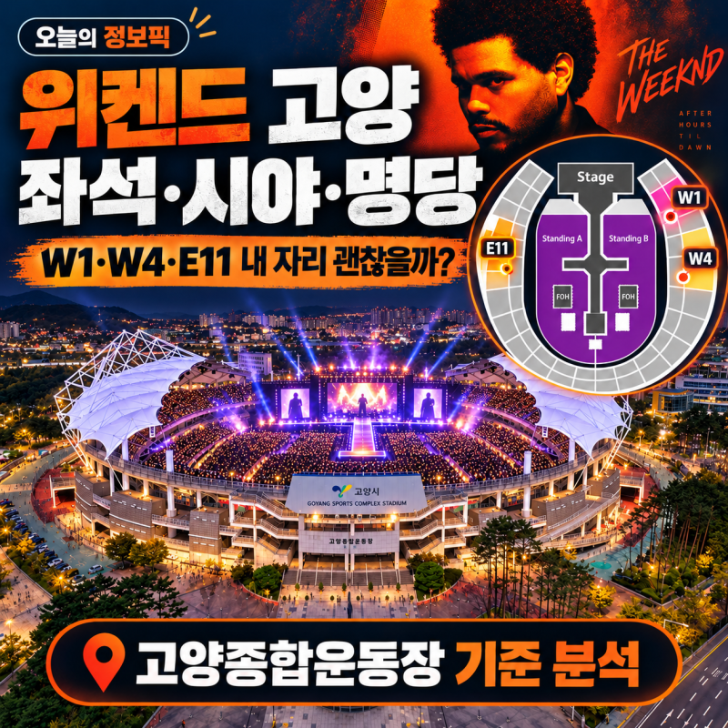 위켄드 고양종합운동장 콘서트 좌석·시야·명당 총정리｜W1·W4·E11, 내 자리 괜찮을까? ✨