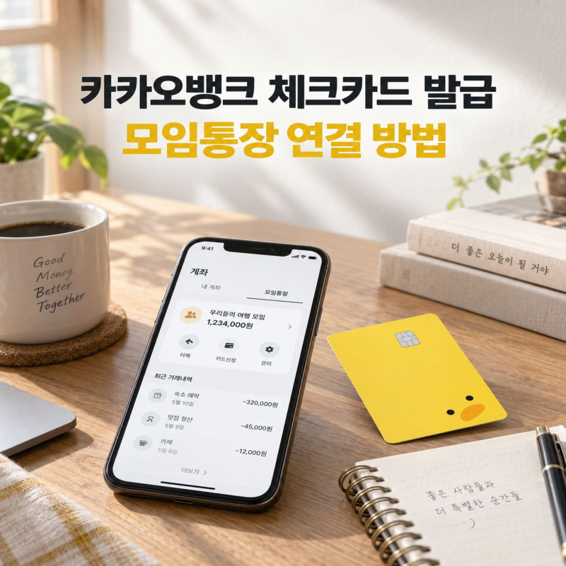 카카오뱅크 체크카드 발급하고 모임통장에 연결하는 방법