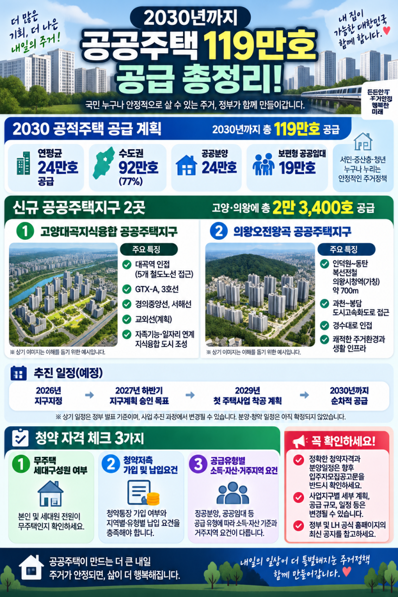 2030 공공주택 119만호 공급 총정리｜고양·의왕 신규지구 분양 일정은 언제? 청약 자격 3가지