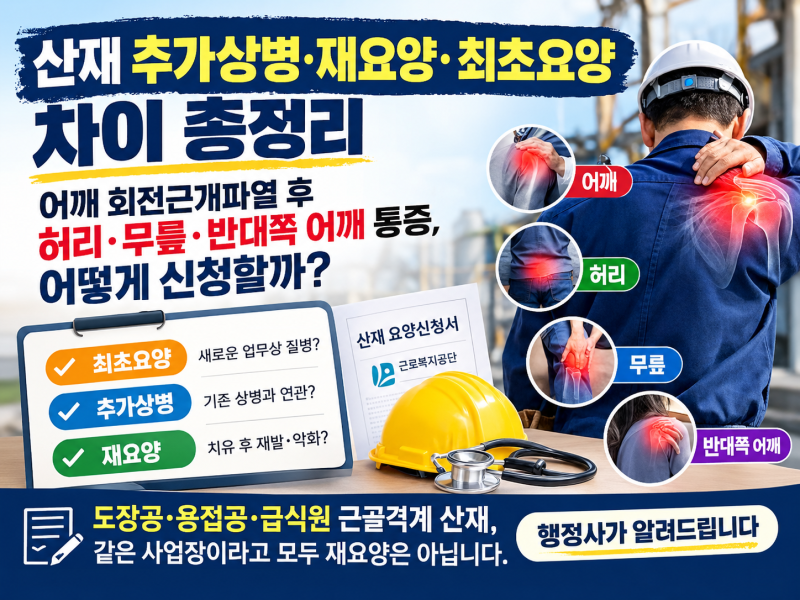 [행정사노우주] 산재 요양신청, 추가상병·재요양·최초요양은 어떻게 구분할까? 어깨 회전근....