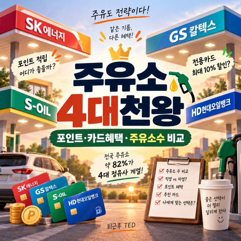 주유소 4대천왕(SK·GS·S-OIL·HD현대오일뱅크) 비교, 포인트와 할인카드는 어디가 유리할까?