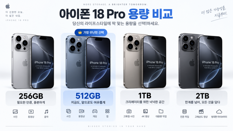 아이폰 18 Pro 용량 추천｜256GB·512GB·1TB·2TB, 아이클라우드까지 비교