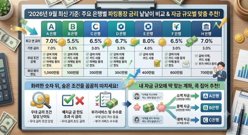 2026년 9월 파킹통장 금리비교 추천 TOP 4 (최고 연 7.0%부터 CMA까지)