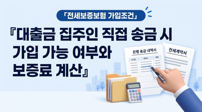전세보증보험 가입조건 대출금 집주인 직접 송금 시 가입 가능 여부와 보증료 계산
