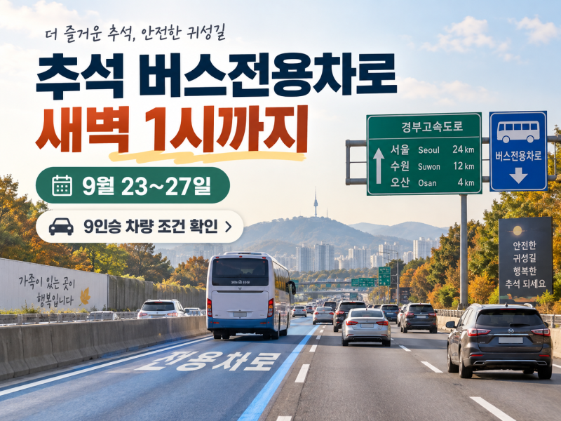 추석 경부고속도로 버스전용차로 오늘부터 새벽 1시까지, 9인승 차량도 확인