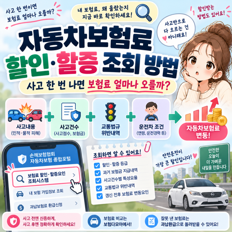 자동차보험료 할인·할증 조회 방법｜사고 한 번 나면 보험료 얼마나 오를까?